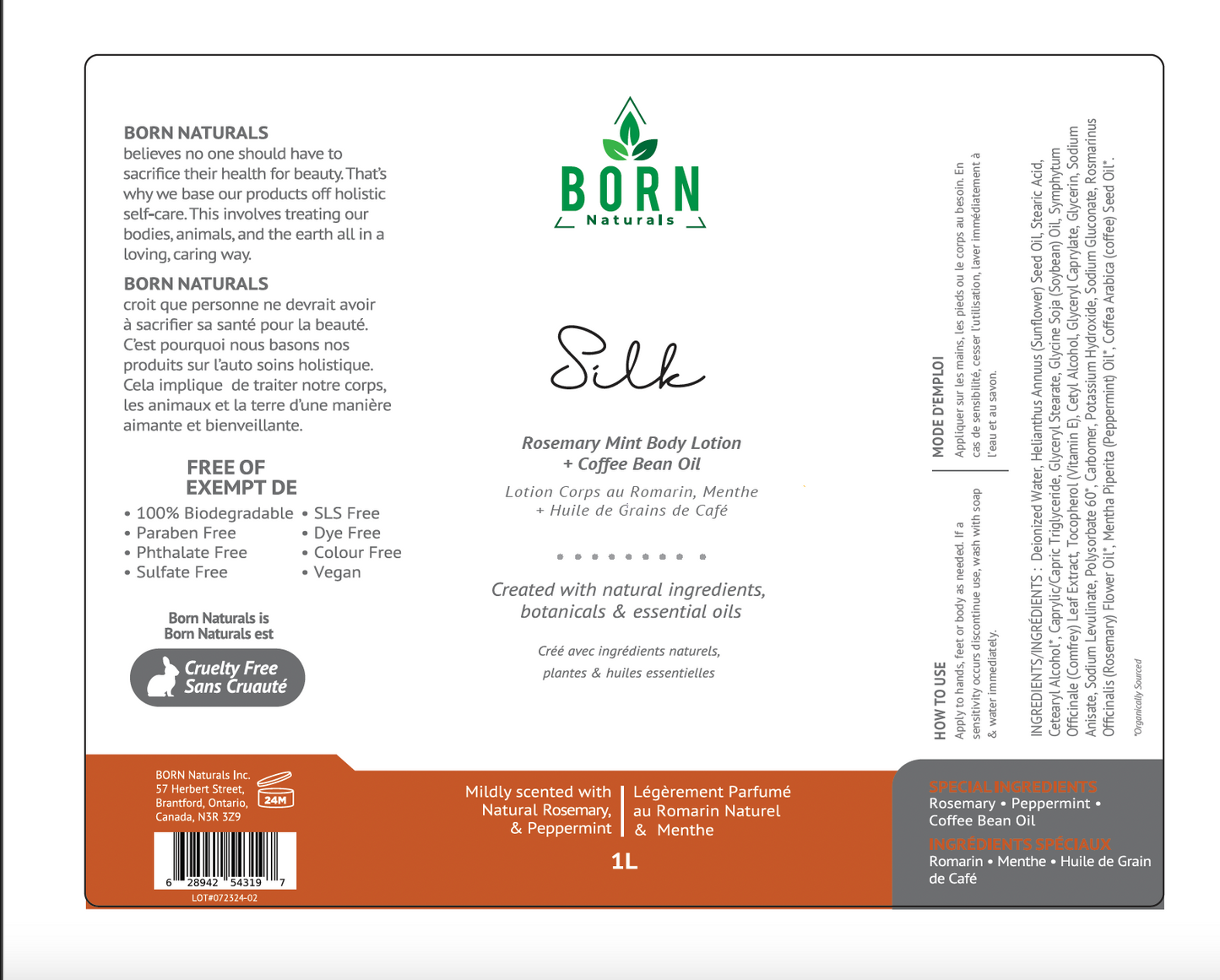 1L SILK Body Lotion - Rosemary Mint with Coffee Bean Oil